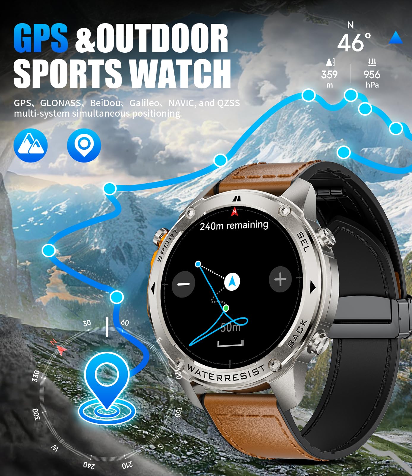 Gps Smart Watch For Men(Answer/Make Call),6 Satellite Positioning/Compass,50M Waterproof,500Mah Extra-Large Battery,1.43 '' Amol